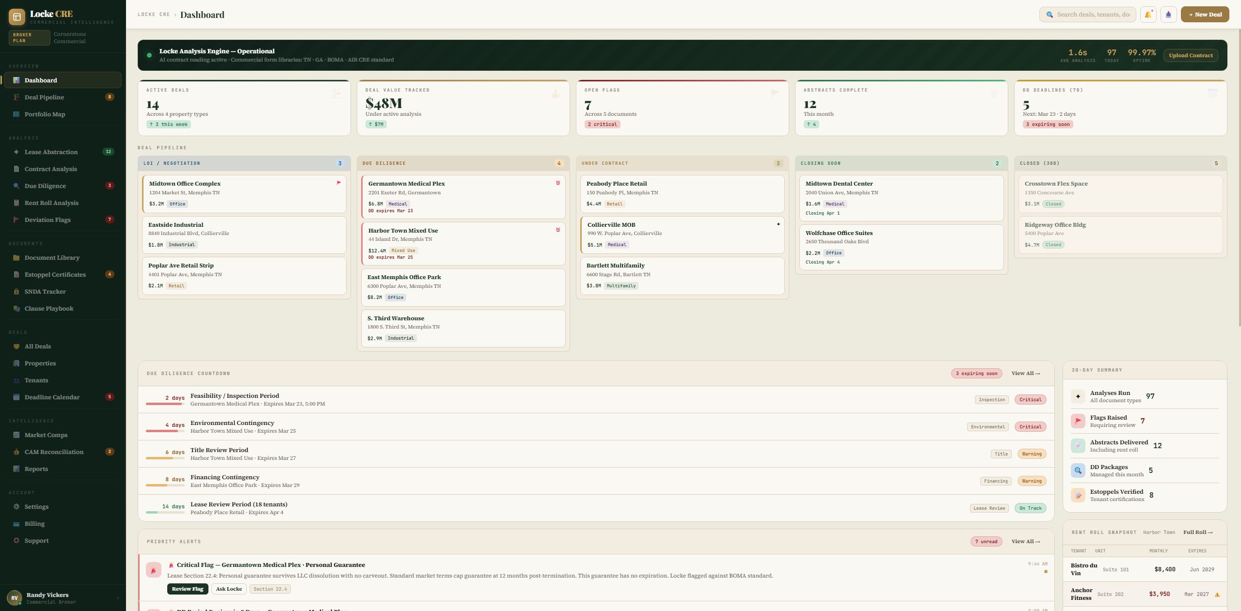 Locke CRE interface concept showing Commercial deal intelligence concept